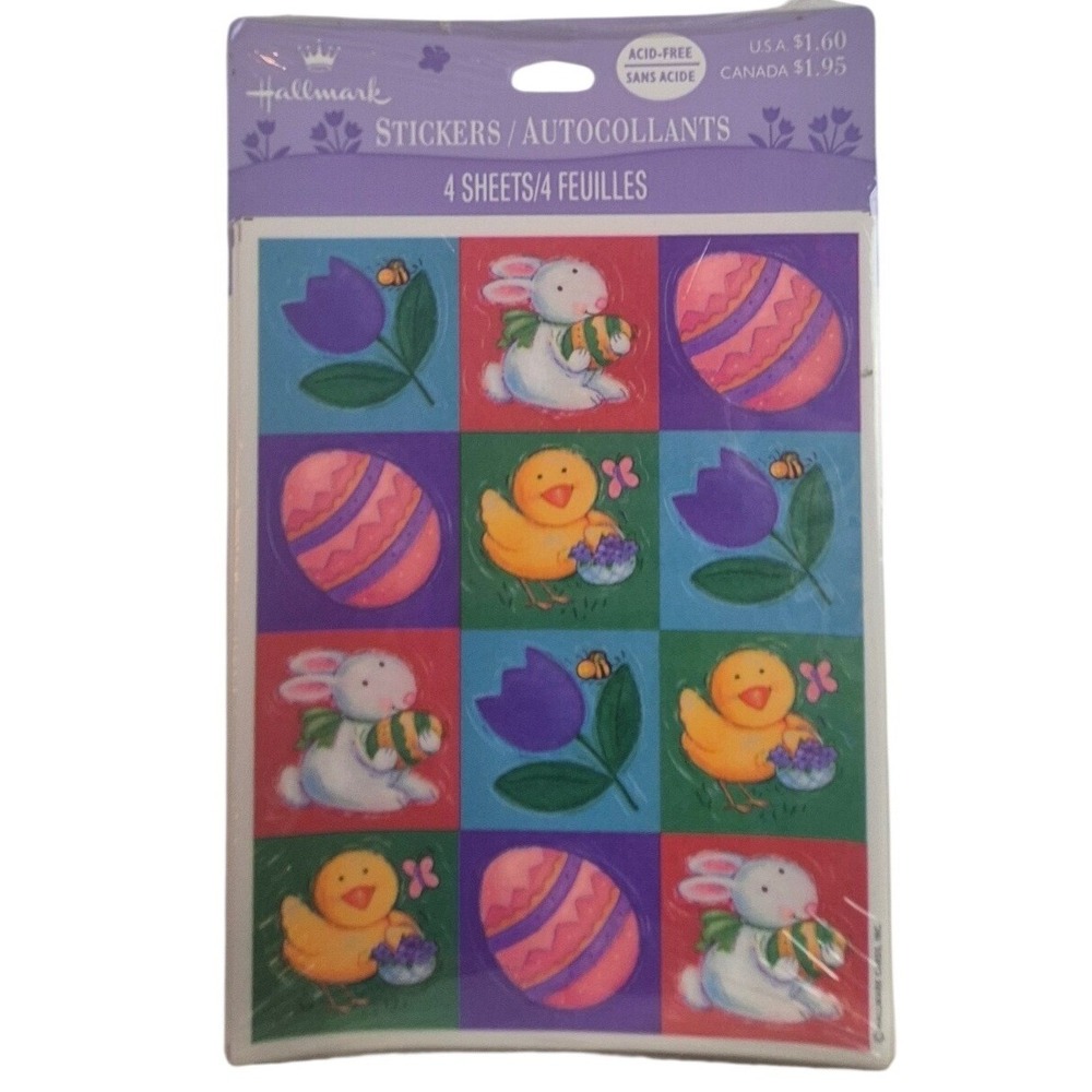 Vintage Hallmark Easter Stickers 4 Sheets Bunny Chick Egg Tulip Acid Free USA‎